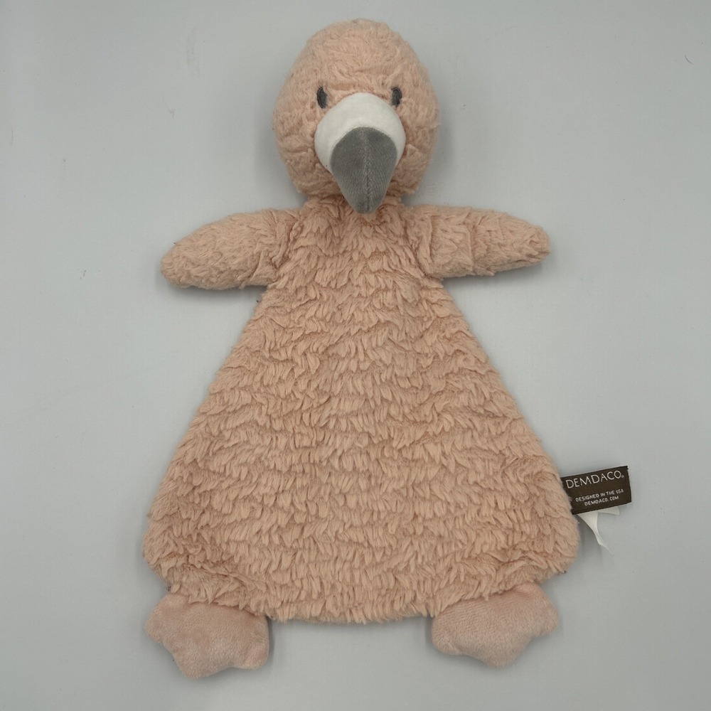 Demdaco Plush Flamingo Lovey Pink Security Blanket Baby Rattle 13"